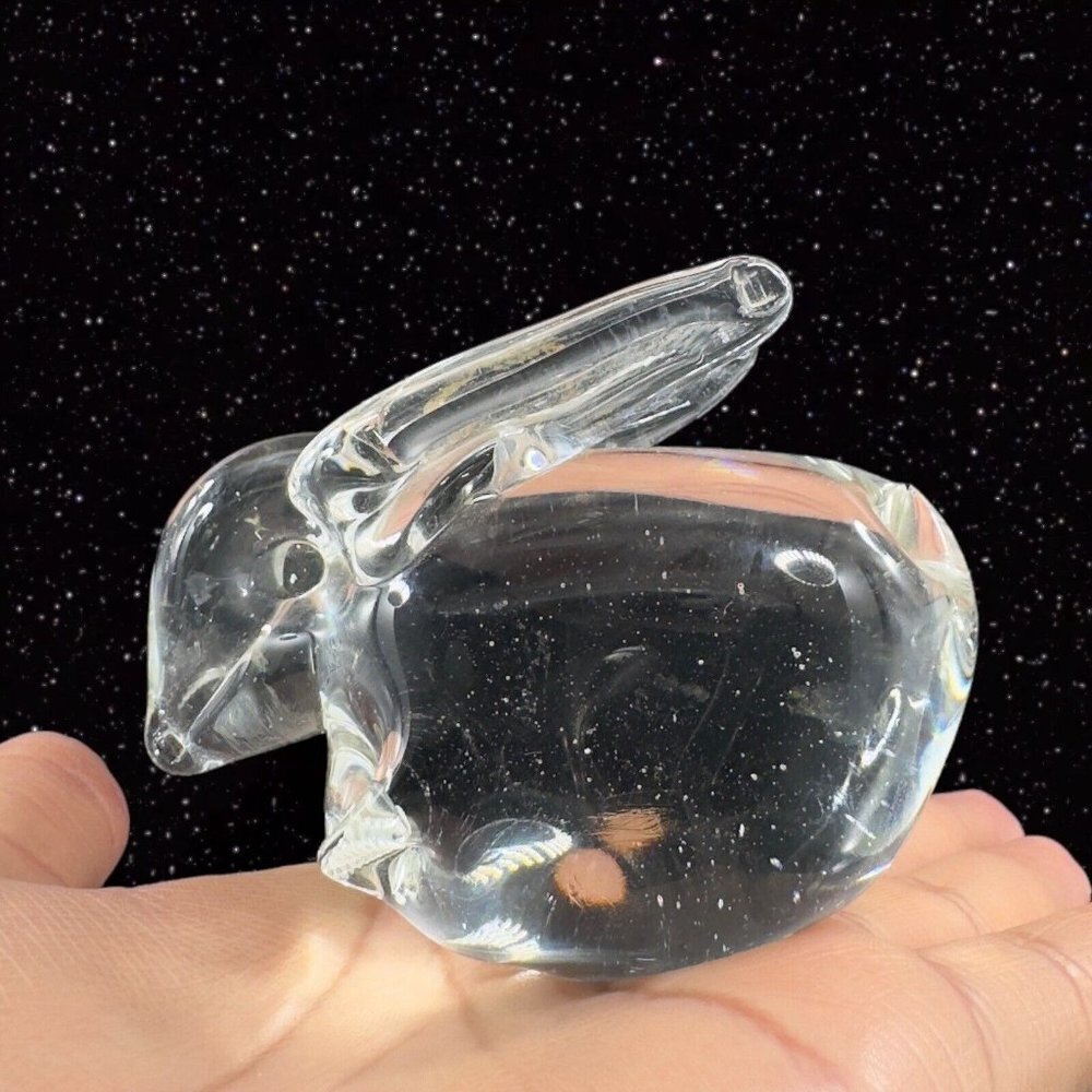 Whimsical Clear Art Glass Bunny Rabbit Figurine Small House Decor Glass Figure - Picture 9 of 14